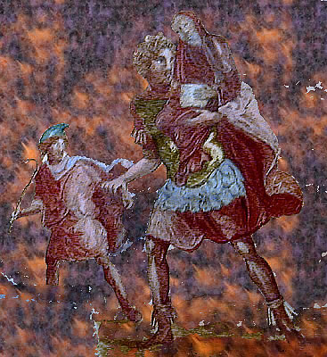 Aeneas carrying his father, with his son